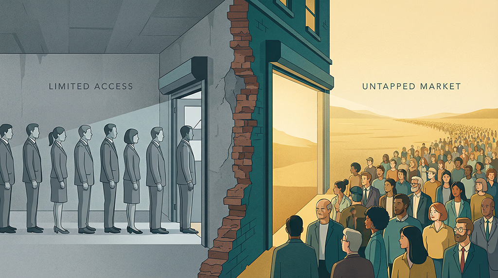 Side-by-side comparison table showing a benefit-driven ad campaign targeting DIY pool kit searchers with generic messaging and a small audience, versus a big idea campaign targeting families priced out by pool companies with the message 'the expertise is an illusion,' reaching an audience 5 to 10 times larger. Title reads: Same product. Different idea. Different market.