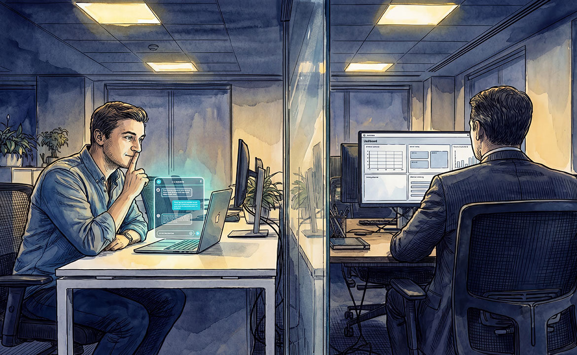 48% of workers hide their AI use from managers. Not because the tools are dangerous — because their managers made it feel that way. The research on why management, not technology, is the real AI bottleneck.