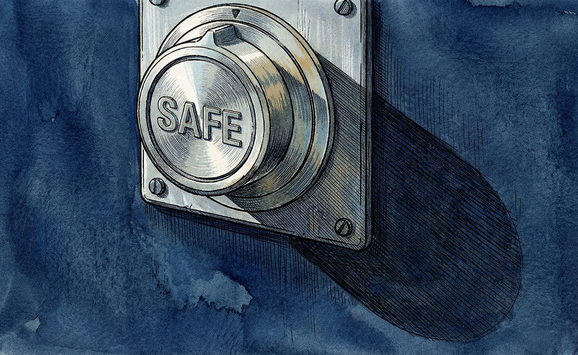 A physical dial positioned in the "safe" setting, casting a shadow over what it's holding back — illustrating a Google Ads cost-per-acquisition cap that looked like protection but was restricting campaign performance.