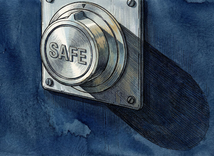 A physical dial positioned in the "safe" setting, casting a shadow over what it's holding back — illustrating a Google Ads cost-per-acquisition cap that looked like protection but was restricting campaign performance.